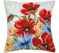 VERVACO Cross Stitch Embroidery Kits Cushion Embroidery Set Beginners Pre-Printed Poppy Bouquet DIY Set Creative Set for Adults Decorative Cushion 40 x 40 cm Craft Set Craftsman Home Decoration