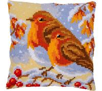 VERVACO Cross Stitch Embroidery Kits Cushion Embroidery Set Beginners Pre-Printed Robin DIY Set Creative Set for Adults Decorative Cushion Approx. 40 x 40 cm Craft Set Craftsman Home Decoration