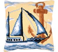 VERVACO Cross Stitch Embroidery Kits Cushion Embroidery Set Beginners Pre-Printed Sailing Boat DIY Set Creative Set for Adults Decorative Cushion Approx. 40 x 40 cm Craft Set Craftsman Home Decoration