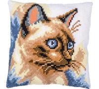 VERVACO Cross Stitch Embroidery Kits Cushion Embroidery Set Beginners Pre-Printed Siamese Cat DIY Set Creative Set for Adults Decorative Cushion 40 x 40 cm Craft Set Craftsman Home Decoration
