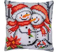 VERVACO Cross Stitch Embroidery Kits Cushion Embroidery Set Beginners Pre-Printed Snowmen DIY Set Creative Set for Adults Decorative Cushion Approx. 40 x 40 cm Craft Set Craftsman Home Decoration