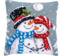 Vervaco Cross Stitch Embroidery Kits Cushion Embroidery Set Beginners Pre-Printed Snowmen DIY Set Creative Set for Adults Decorative Cushion Approx. 40 x 40 cm Craft Set Craftsman Home Decoration