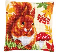 Vervaco Cross Stitch Embroidery Kits Cushion Embroidery Set Beginners Pre-Printed Squirrel in Autumn DIY Set Creative Set for Adults Approx. 40 x 40 cm Craft Set Craftsman Home Decoration