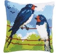 Vervaco Cross Stitch Embroidery Kits Cushion Embroidery Set Beginners Pre-Printed Swallows DIY Set Creative Set for Adults Decorative Cushion Approx. 40 x 40 cm Craft Set Craftsman Home Decoration