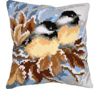 VERVACO Cross Stitch Embroidery Kits Cushion Embroidery Set Beginners Pre-Printed Tits in Winter DIY Set Creative Set for Adults Decorative Cushion Approx. 40 x 40 cm Craft Set Craftsman Home