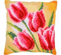 Vervaco Cross Stitch Embroidery Kits Cushion Embroidery Set Beginners Pre-Printed Tulips DIY Set Creative Set for Adults Decorative Cushion Approx. 40 x 40 cm Craft Set Craftsman Home Decoration