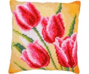 Vervaco Cross Stitch Embroidery Kits Cushion Embroidery Set Beginners Pre-Printed Tulips DIY Set Creative Set for Adults Decorative Cushion Approx. 40 x 40 cm Craft Set Craftsman Home Decoration