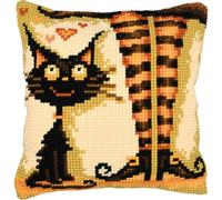 VERVACO Cross Stitch Embroidery Kits Cushion Embroidery Set Beginners Pre-Printed Witch Cat DIY Set Creative Set for Adults Decorative Cushion Approx. 40 x 40 cm Craft Set Craftsman Home Decoration