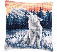 Vervaco Cross Stitch Embroidery Kits Cushion Embroidery Set Beginners Pre-Printed Wolf in Winter DIY Set Creative Set for Adults Decorative Cushion Approx. 40 x 40 cm Craft Set Craftsman Home
