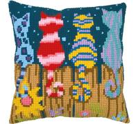 Vervaco Cross Stitch Embroidery Kits Cushion Embroidery Set with Cushion Back Beginners Pre-Printed Cats on The Fence DIY Set Creative Set for Adults Approx. 40 x 40 cm Craft Set Craftsman Home