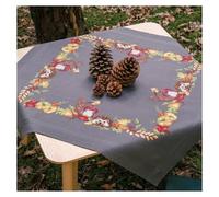 Vervaco Cross Stitch Embroidery Kits Tablecloth Hedgehog and Robin Embroidery Blankets Pre-Drawn Crafts Adult Creative Set Pre-Printed Blanket Embroidery 80 x 80 cm Embroidery Set DIY Embroidery Set