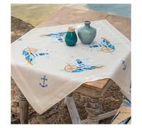 VERVACO Cross Stitch Embroidery Kits Tablecloth Navy Embroidery Blankets Pre-Drawn Crafts Adult Creative Set Pre-Printed Blanket Embroidery Approx. 80 x 80 cm Embroidery Set DIY Embroidery Set