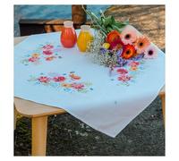 VERVACO Cross Stitch Embroidery Kits Tablecloth Poppies and Wild Flowers Embroidery Blankets Pre-Drawn Crafts Adult Creative Set Pre-Printed Blanket Embroidery 72 x 72 cm Embroidery Set DIY Embroidery