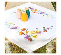 Vervaco Cross Stitch Embroidery Kits Tablecloth Poppies Embroidery Blankets Pre-Drawn Crafts Adult Creative Set Pre-Printed Blanket Embroidery Approx. 80 x 80 cm Handmade Accessories DIY Embroidery