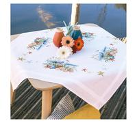 VERVACO Cross Stitch Embroidery Kits Tablecloth Sea Breeze Embroidery Blankets Pre-Drawn Crafts Adult Creative Set Pre-Printed Blanket Embroidery 80 x 80 cm Embroidery Set DIY Embroidery Set
