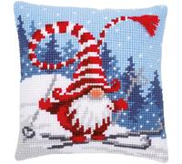 Vervaco Cross Stitch Pillow Front Kit - Christmas Gnome Hat, 100% Cotton & Embroidery Thread, 40x40cm