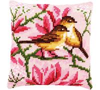 Vervaco Cross Stitch Kit Cushion Complete Set Birds and Magnolia Decoration Manual Embroidery Kit Adult Creative Art Gift DIY Cross Stitch Embroidery ca. 40 x 40 cm