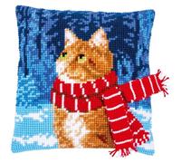Vervaco Cross Stitch Kit Cushion Complete Set Cat with Scarf Decoration Manual Embroidery Kit Adult Art Creative Gift DIY Cross Stitch Embroidery ca. 40 x 40 cm