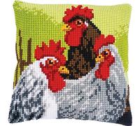 Vervaco Cross Stitch Kit Cushion Complete Set Rooster and Chickens Decoration Manual Embroidery Kit Adult Creative Art Gift DIY Cross Stitch Embroidery ca. 40 x 40 cm