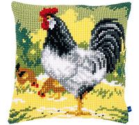 Vervaco Cross Stitch Kit Cushion Complete Set White Rooster Decoration Manual Embroidery Kit Adult Art Creative Gift DIY Cross Stitch Embroidery ca. 40 x 40 cm