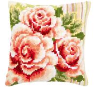 Vervaco Cross Stitch Kit: Cushion: Pink Roses I, Cotton, NA, 40 x 40cm