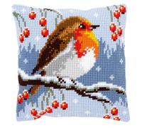 Vervaco Cross Stitch Kit: Cushion: Red Robin in The Winter, COTTON, NA, 40 x 40cm