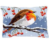 Vervaco Cross Stitch Kit: Cushion: Red Robin in The Winter, COTTON, NA, 40 x 40cm