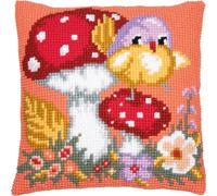 Vervaco Cross Stitch Kit Decorative Cushion Bird and Mushroom Crafts Adults Decoration Embroidery Kit Beginners Complete DIY Embroidery Creative Gift ca. 40x40cm Cross Stitch Embroidery