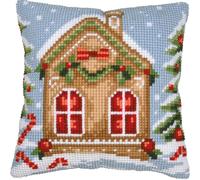 Vervaco Cross Stitch Kit Decorative Cushion Gingerbread House Crafts Adults Decoration Embroidery Kit Beginners Complete DIY Embroidery Creative Gift ca. 40 x 40 cm Cross Stitch Embroidery