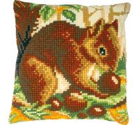 Vervaco Cross Stitch Kit Decorative Cushion Squirrel Crafts Adults Decoration Embroidery Kit Beginners Complete DIY Embroidery Creative Gift ca. 40x40cm Cross Stitch Embroidery