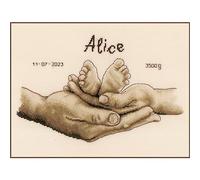 Vervaco Cross Stitch Kit DIY Gift Baby Birth Personalised Hands and Feet Full Painting Embroidery Kit DIY Home Decoration Approx. 27 x 18 cm Cross Stitch