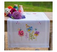 Vervaco Cross Stitch Kit Pre-Printed Centerpiece Pansy Table Linen Set DIY Creative Approx. 40 x 100 cm Hobby Kit Creative Adults Home Decor Cross Stitch Runner