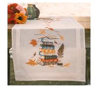 VERVACO Cross Stitch Kit Pre-Printed Table Runner Autumn Reading Embroidery Blankets Pre-Drawn DIY Crafts Adults Creative Embroidery Runner for DIY Embroidery 40 x 100 cm Embroidery Set