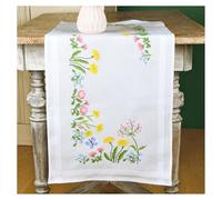 VERVACO Cross Stitch Kit Pre-Printed Table Runner Field Flowers Embroidery Blankets Pre-Drawn DIY Crafts Adults Creative Embroidery Runner for DIY Embroidery 40 x 100 cm Embroidery Set