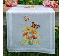 Vervaco PN-0187941 Table Runner Cross Stitch Set Pre-Drawn Cotton Orange Flowers and Butterflies OSFA