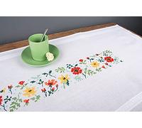 Vervaco Cross Stitch Kit Pre-Printed Table Runner Fresh Flowers Embroidery Blankets Pre-Drawn DIY Crafts Adults Creative Embroidery Runner for DIY Embroidery 40 x 100 cm Embroidery Set