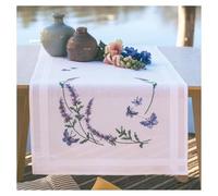 VERVACO Cross Stitch Kit Pre-Printed Table Runner Lavender and Butterflies Embroidery Blankets Pre-Drawn DIY Crafts Adults Creative Embroidery Runner for DIY Embroidery 40 x 100 cm Embroidery Set