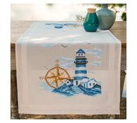 VERVACO Cross Stitch Kit Pre-Printed Table Runner Navy Embroidery Blankets Pre-Drawn DIY Crafts Adult Creative Embroidery Runner for Self-Embroidery Approx. 40 x 100 cm Embroidery Set
