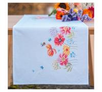 VERVACO Cross Stitch Kit Pre-Printed Table Runner Poppies and Wild Flowers Embroidery Blankets Pre-Drawn DIY Crafts Adults Creative Embroidery Runner for DIY Embroidery 35 x 95 cm Embroidery Set