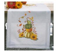 VERVACO Cross Stitch Kit Pre-Printed Table Runner Pumpkins & Leaves Embroidery Blankets Pre-Drawn DIY Crafts Adults Creative Embroidery Runner for DIY Embroidery 40 x 100 cm Embroidery Set
