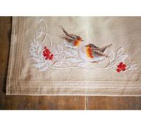 Vervaco Cross Stitch Kit Pre-Printed Table Runner Robin in Winter Embroidery Blankets Pre-Drawn DIY Crafts Creative Embroidery Runner for DIY Embroidery 40 x 100 cm Embroidery Set