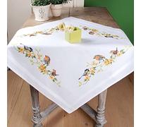 Vervaco PN-0155847 Home Singbird Printed Tablecloth Embroidery Set, Cotton, Multi-Colour, Approx. 80 x 80 cm / 32 x 32 inches.