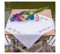 Vervaco Cross Stitch Tablecloth with Aida Pansy Pansy Table Linen Set DIY Creative Cross Stitch Counted Kit 80 x 80 cm Creative Hobbies Adults Home Decor Cross Stitch Embroidery