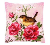 Vervaco Cross Stitch Kit Cushion Bird and Roses Complete Set 40 x 40 cm