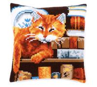 Vervaco Cross Stitch Cushion Cat and Books Cotton Blend 31 x 6.5 x 37 cm Assorted