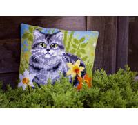 Vervaco ~ Cushion Cross Stitch Kit ~ Cat Between Flowers