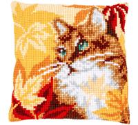 Vervaco ~ Cushion Cross Stitch Kit ~ Cat with Autumn Leaves