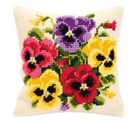 Vervaco Pansy Posy Cross Stitch Cushion, Multi-Colour