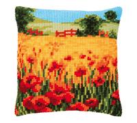 Vervaco Cross Stitch Embroidery Kits Cushion Embroidery Set Beginners Pre-Printed Poppies Landscape DIY Set Creative Set for Adults 40 x 40 cm Craft Kit Craftsman Home Decoration