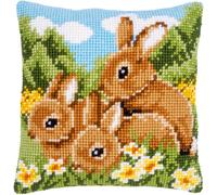 Vervaco Cross Stitch Cushion Kit Rabbits, White, ca. 40 x 40 cm